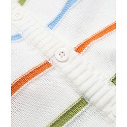 Babyhug Knit Front Open Sweater with Full Sleeves and Stripes Design in White for 6-9 Months