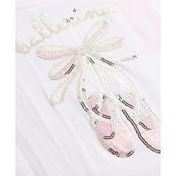 Babyhug 100% Cotton Knit T-Shirts with Full Sleeves and Frill Details with Ballerinas Sequins - White