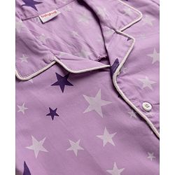 Babyhug Cotton Woven Full Sleeves Front Open Co-ord Shirt & Pyjama Night Suit with Stars Print - Lavender