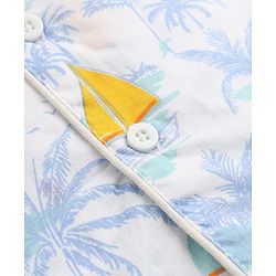 Babyhug Cotton Knit Woven Front Open Full Sleeves Pyjama Cords-Set With Beach Theme Print - White