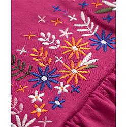 Babyhug Single Jersey Knit Dress with Full Sleeves and Floral Embroidery in Red for 3-6 Months