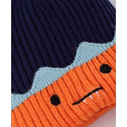 Babyhug Knit Woollen Cap with Animal Design & Pom Pom Navy Blue - Diameter 10 cm