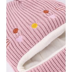Babyhug Knit Woollen Monkey Cap with Cable Knit Design Pink - Diameter - 10 cm