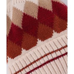 Babyhug Knit Woollen Cap with Checks Design Maroon - Diameter 10 cm