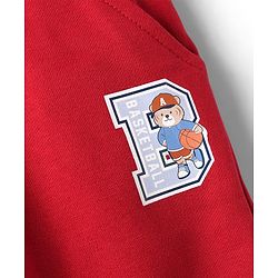 Babyhug Cotton Looper Knit Full Length Track Pant With Bear Patch - Red