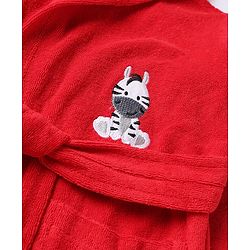 Babyhug Knit Full Sleeves Front Open Bathrobe With Zebra Embroidery - Red