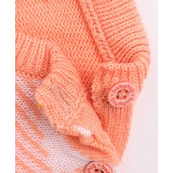 Babyhug Knit Full Sleeves Striped Sweater Set with Checks & Heart Design - Peach