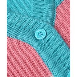 Babyhug Knit Full Sleeves Colour Block Designed Sweater Set with Cap & Booties - Aqua Blue