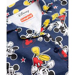 Babyhug Disney Single Jersey Knit Full Sleeves Front Open Shirt & Pyjama Night Suit Co-Ords Set With Mickey Mouse Graphic - Navy Blue