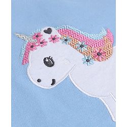 Babyhug 100% Cotton Single Jersey Knit Full Sleeves Sweatshirt and Leggings Set with Unicorn Patch & Embroidery with Floral Print - Blue