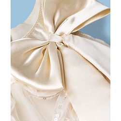 Babyhug Mesh Woven Sleeveless Party Dress With All Over 3D Floral Rosette Applique with Sequence Detailing - Beige