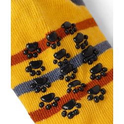 Cute Walk by Babyhug Cotton Knit Anti-bacterial Anti-skid Ankle Length Striped Socks With Animal & Star Design Pack of 3 - Grey, Yellow & White