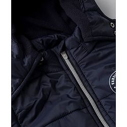 Babyhug Woven Padded Quilted Winter Full Sleeves Hooded Jacket with Soccer Ball Print - Red & Navy Blue