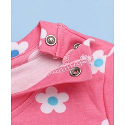 Babyhug Cotton Knit Full Sleeves Co-ord T-Shirt & Pajama Night Suit with Floral Print - Dark Pink