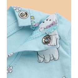 Babyhug Cotton Interlock Knit Full Sleeves Co-ord T-Shirt & Pajama Night Suit with Floral Kitten Print - Light Blue