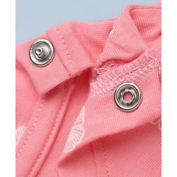 Babyhug Cotton Interlock Knit Full Sleeves Co-ord T-Shirt & Pajama Night Suit with Butterfly Print - Pink