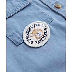 Babyhug Cotton Woven Washed Full Sleeves Denim Shirt with Bear Patch - Blue
