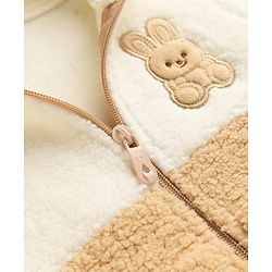 Babyhug Sherpa Fur Knit Woven Hooded Winter Wear Suit - Beige