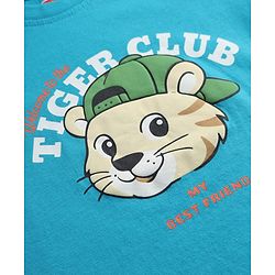 Babyhug 100% Cotton Knit T-Shirt with Full Sleeves and Tiger Print - Turquoise