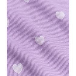 Babyhug Cotton Knit Rib Full Sleeves Co-Ords T-Shirt & Pyjama Night Suit with Heart Print - Lavender