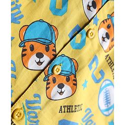 Babyhug Cotton Woven Front Open Full Sleeves Co-ord Shirt & Pajama Night Suit with Tiger & Varsity Numeric Print - Yellow