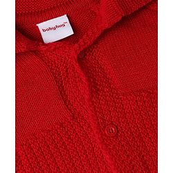 Babyhug Knit Full Raglan Sleeves Front Open Collared Sweater Set and Cap with - Red