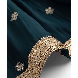 Babyhug Chiffon Woven Half Sleeves Floral Embroidered Choli & Lehenga Set With Dupatta - Navy Blue