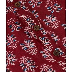 Babyhug 100% Cotton Cambric Woven Kurta and Pajama with Full Sleeves and Floral Embroidery in Red