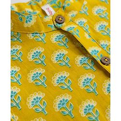 Babyhug 100% Cotton Cambric Woven Full Sleeves Kurta and Dhoti Set with Floral Print in Green