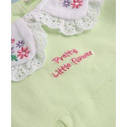 Babyhug 100% Cotton Terry Knit Full Sleeves Top & Pant Set With Floral Embroidery - Limegreen