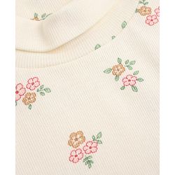 Babyhug Cotton Lycra Knit Skivi Winter T-Shirt with Full Sleeves and Floral Print - Cream