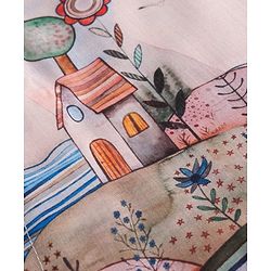 Babyhug Linen Woven Full Sleeves Kurta and Pyjama Set With Landscape Print - Light Pink