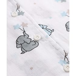 Babyhug Cotton Muslin Woven Front Open Co-ord Shirt & Pajama Night Suit with Elephant & Star Print - White
