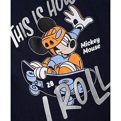 Babyhug Disney 100% Cotton Single Jersey Knit T-Shirt with Full Sleeves and This is How I Roll Text with Mickey Mouse Print - Navy Blue