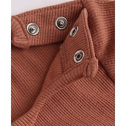 Babyhug 100% Cotton Rib Knit Full Sleeves Top and Leggings with Bow Applique - Brown