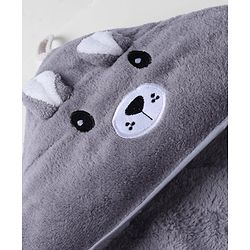 Babyhug Knit Soft Microfiber Towel With Hood Emroidery L 81 x B 81 cm - Grey