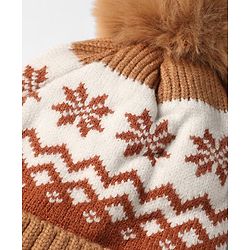 Babyhug Knit Woollen Pom Pom Cap With Geometric Design Beige - Diameter 11 cm