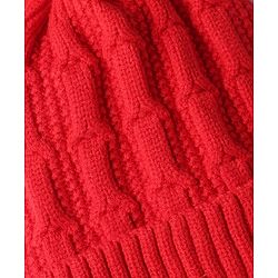 Babyhug Knit Woollen Pom Pom Cap Red- Diameter 11 cm