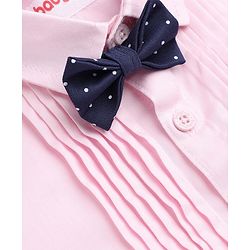 Babyhug Woven Full Sleeves Solid Party Shirt With Bow - Pink