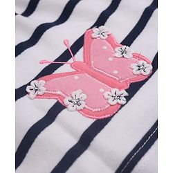 Babyhug 100% Cotton Single Jersey Knit Full Sleeves Top and Pant With Stripes Print & Butterfly Patch - White
