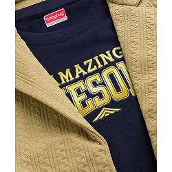 Babyhug Knit Full Sleeves Solid Blazer with Text Printed T-shirt - Beige