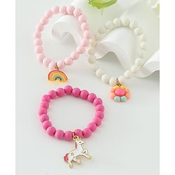 Babyhug Free Size Bracelets & Bangles Set for Girls - Light Pink, White & Dark pink