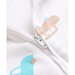 Babyhug Cotton Knit Full Sleeves Sleep Suit With Vehicle Print - White