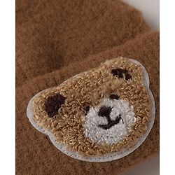 Babyhug Knit Solid Woollen Cap with Bear Embroidered Applique Light Brown - Diameter 15 cm