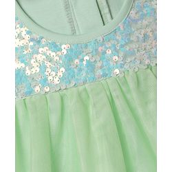 Babyhug Sequin Woven Solid Mesh Embroidered York Ruffle Sleeves Onesie - Green