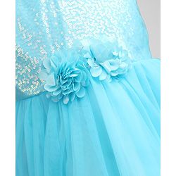 Babyhug Solid Mesh Sleeveless Party Dress with Sequins York and Corsage Flowers at York - Light Blue