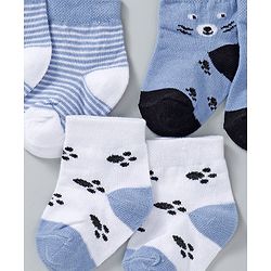 Cute Walk by Babyhug Ankle Length Non Terry Anti-Bacterial Socks Stripes & Paw Print Set of 3 Pairs - Blue