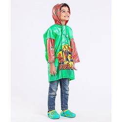 Babyhug Full Sleeves Hooded Raincoat With School Bag Provision Spider Man Print - Green Red