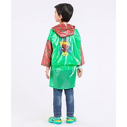 Babyhug Full Sleeves Hooded Raincoat With School Bag Provision Spider Man Print - Green Red