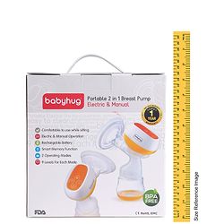 Babyhug Portable 2 in 1 Electric & Manual Breast Pump| Last Used Memory| 2 Modes| 9 Levels Each| Rechargeable & Direct Power| Anti Back Flow| Digital LED Touch| Thermosensitive Base